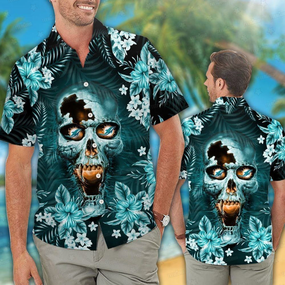 Miami Dolphins Hawaiian Shirt Skull Fire Design 799738