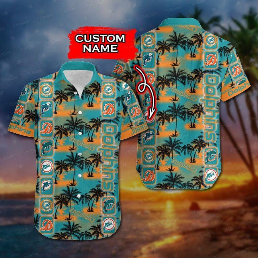 Miami Dolphins Hawaiian Shirt Sunset Palms Design 328620