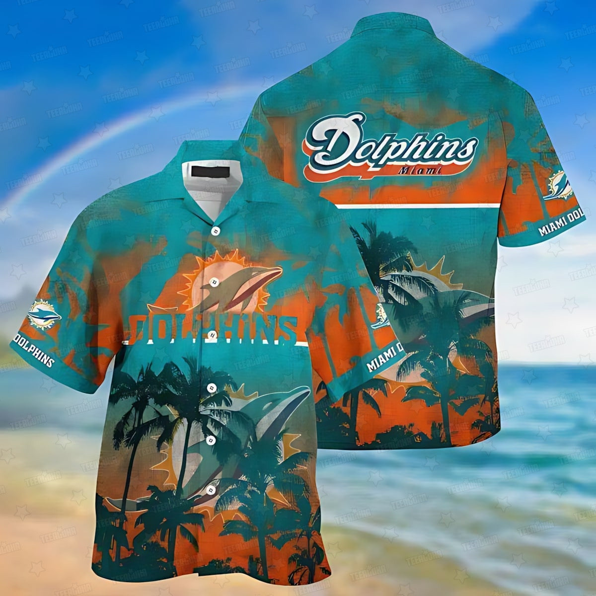 Miami Dolphins Hawaiian Shirt Sunset Palms Design 843202