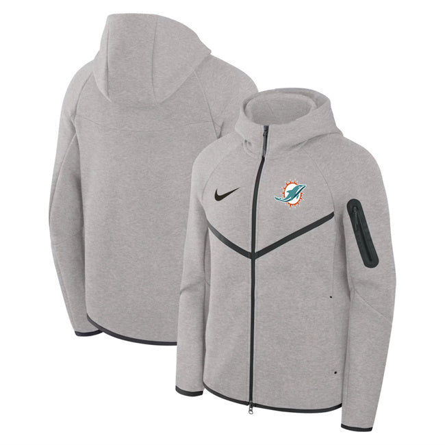 Miami Dolphins Gray Tech Fleece Full-Zip Windrunner Hoodie