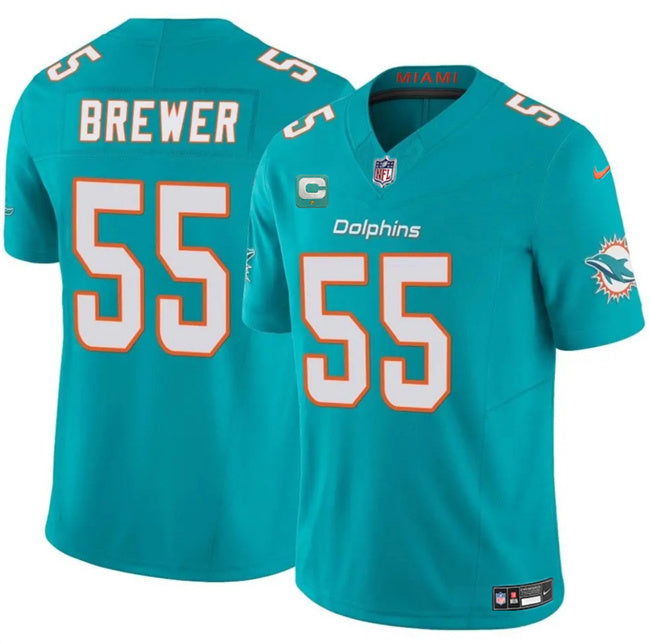 Miami Dolphins #55 Aaron Brewer Aqua 2025 F.U.S.E. With 1-Star C Patch Vapor Limited