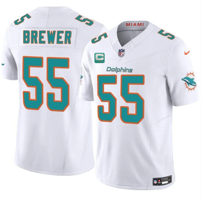 Miami Dolphins #55 Aaron Brewer White 2025 F.U.S.E. With 1-Star C Patch Vapor Limited
