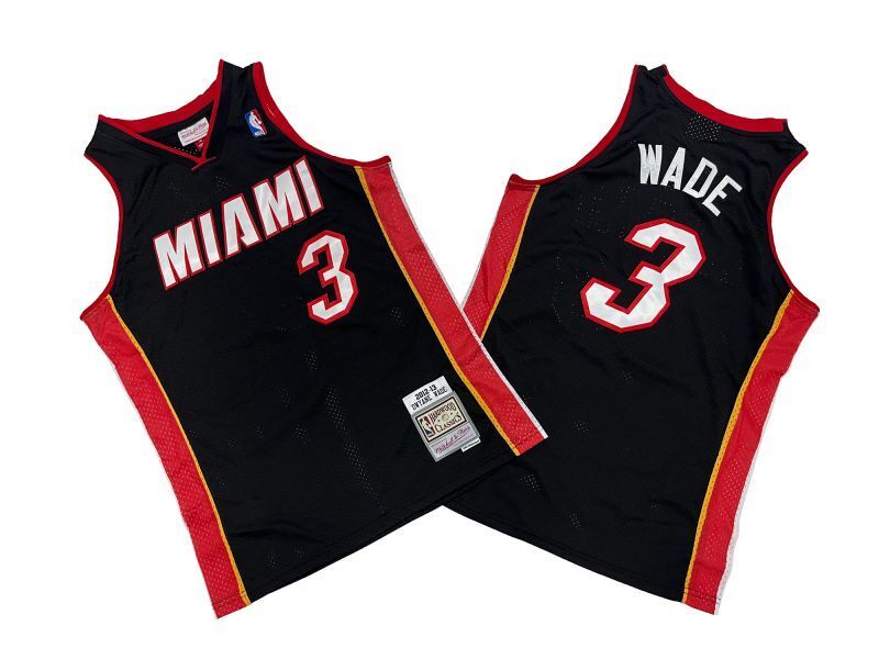 Miami Heat #3 Dwyane Wade Heat 3 # Black 12-13 Season Mitchell Retro Jersey --. Wade Style 1
