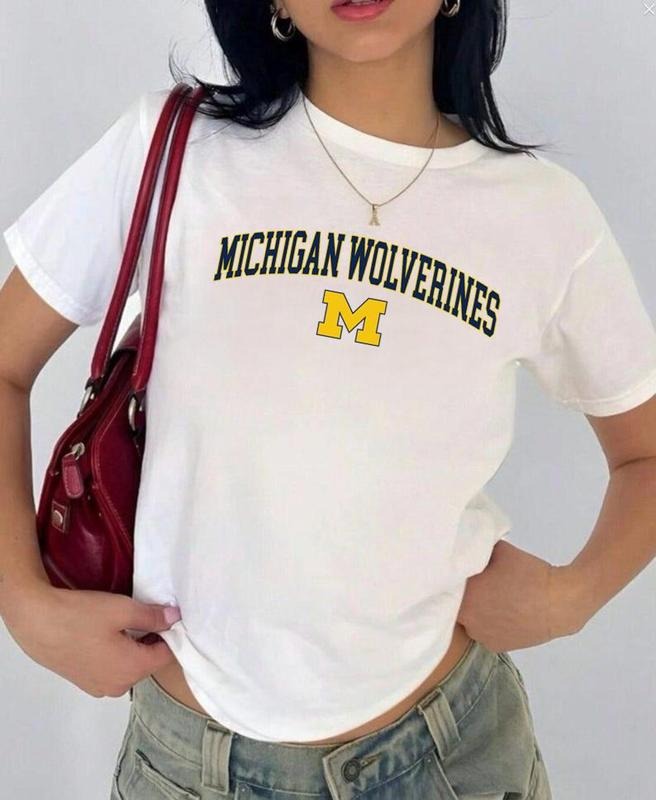 Michigan Wolverines JMU Vintage Sport Teams NCAA Collection Unisex Crewneck Black Baby Tee, Graphic Team Collection Baby Tee, Gift For NCAA Fans