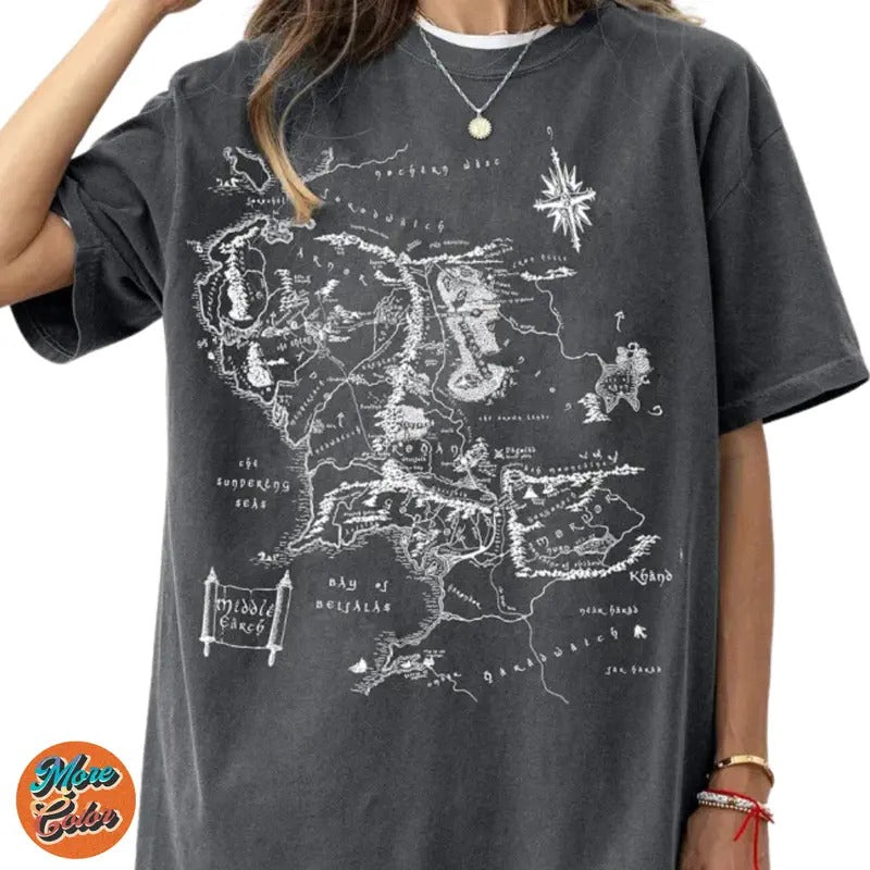 Middle Earth Map LOTR Movie Vintage Shirts, Cotton Unisex T-Shirt, Crew Neck, Size S- 3XL, Menswear Top, Womenswear Top Underwear Streetwear