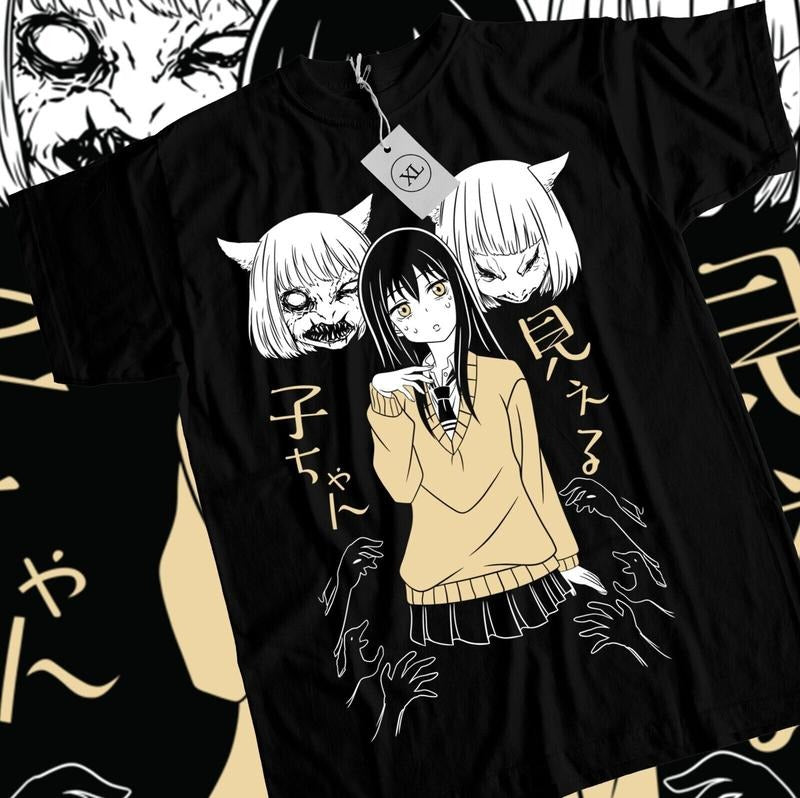 Mieruko Chan T-Shirt S-4XL Miko Yotsuya Ghost Manga Mier Girl Horror Anime Gift Shirt