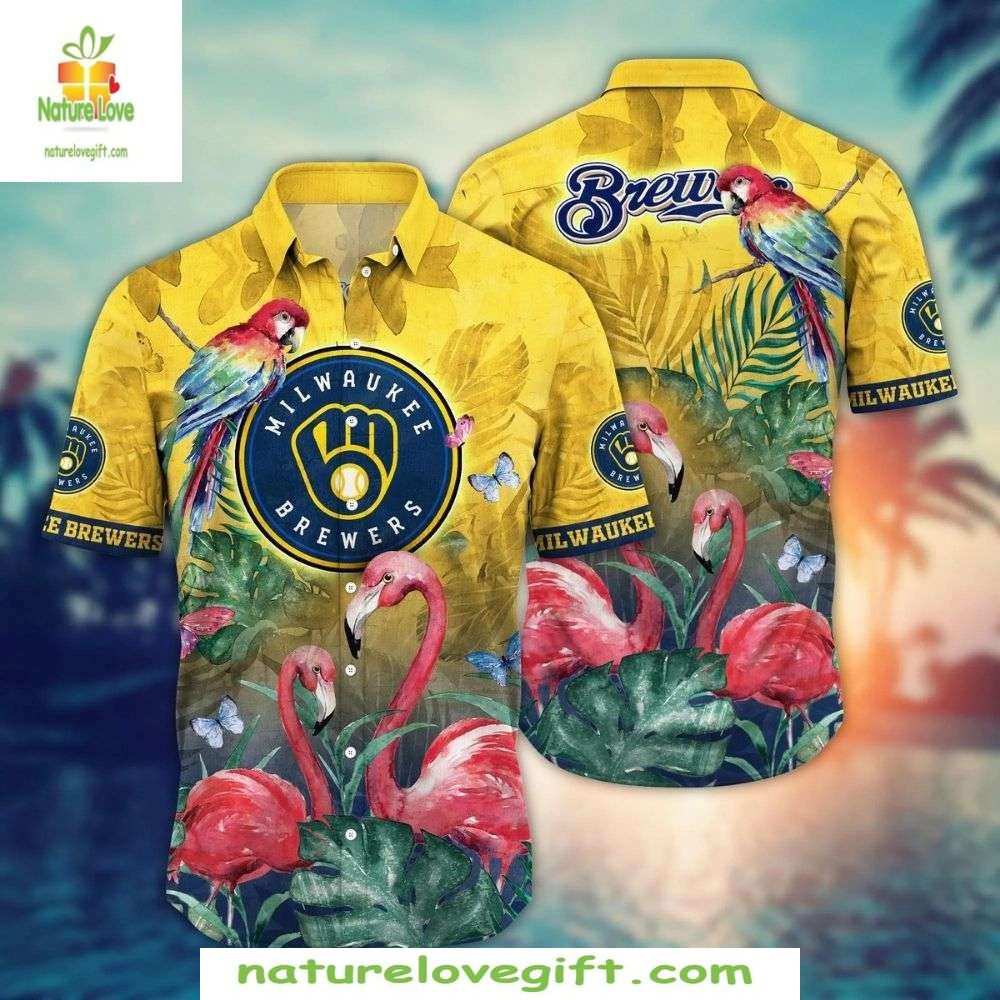 Milwaukee Brewers Hawaiian Shirt Tropical Bird Flora Baseball Apparel