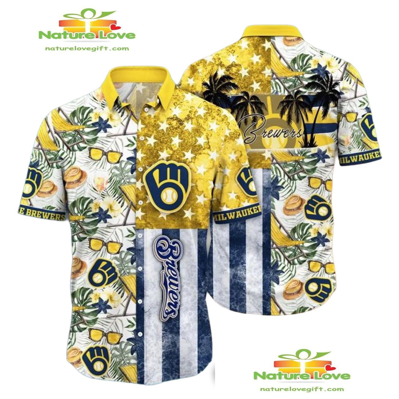 Milwaukee Brewers Hawaiian Shirt Tropical Patchwork Aloha Shirt DT2T0E81EZ