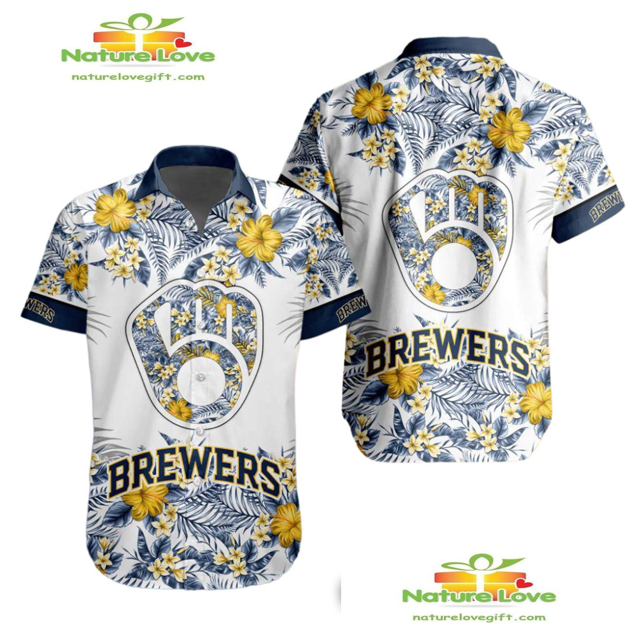Milwaukee Brewers Hawaiian Shirt Tropical Flower Aloha Shirt for Men Women