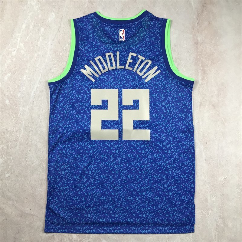 Milwaukee Bucks #22 Khris Middleton Hot Press Bucks 22 Blue City s-xxl Style 1