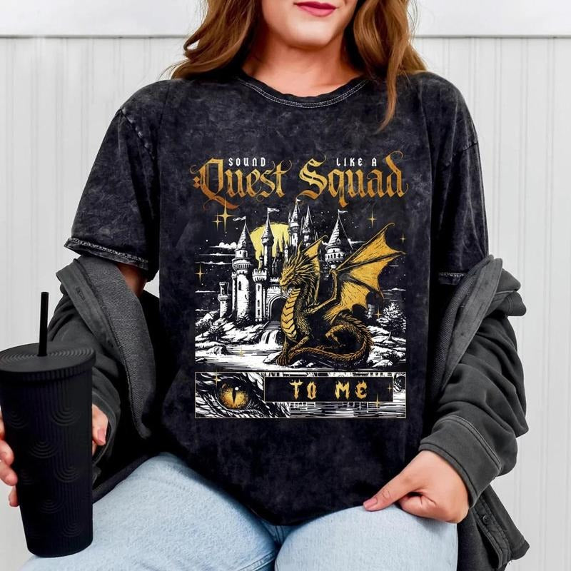Mineral Wash Ridoc Quest Squad Onyx Storm Shirt, Onyx Storm Shirt, Fourth Wing Basgiath War College Bookstagram Shirt,...