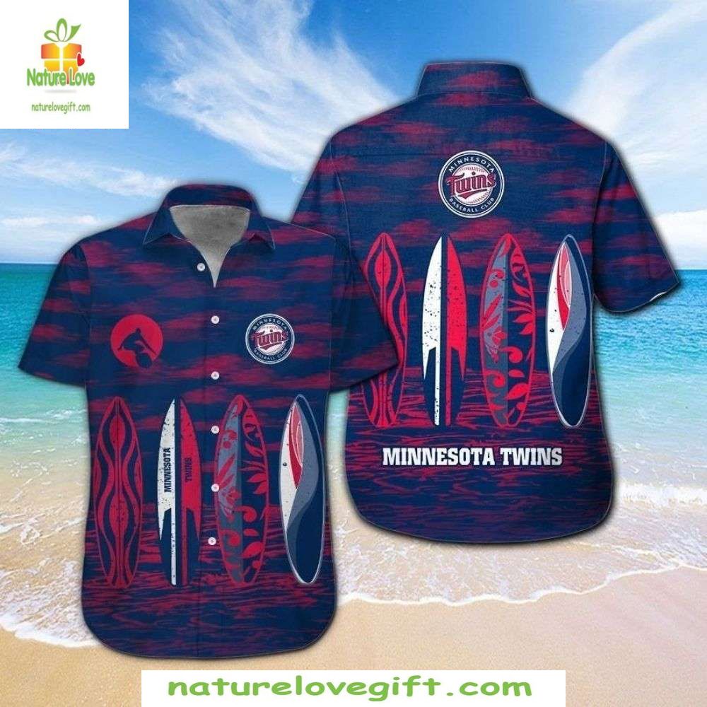 Minnesota Twins Hawaiian Shirt Surfboard Wave Design Baseball Apparel