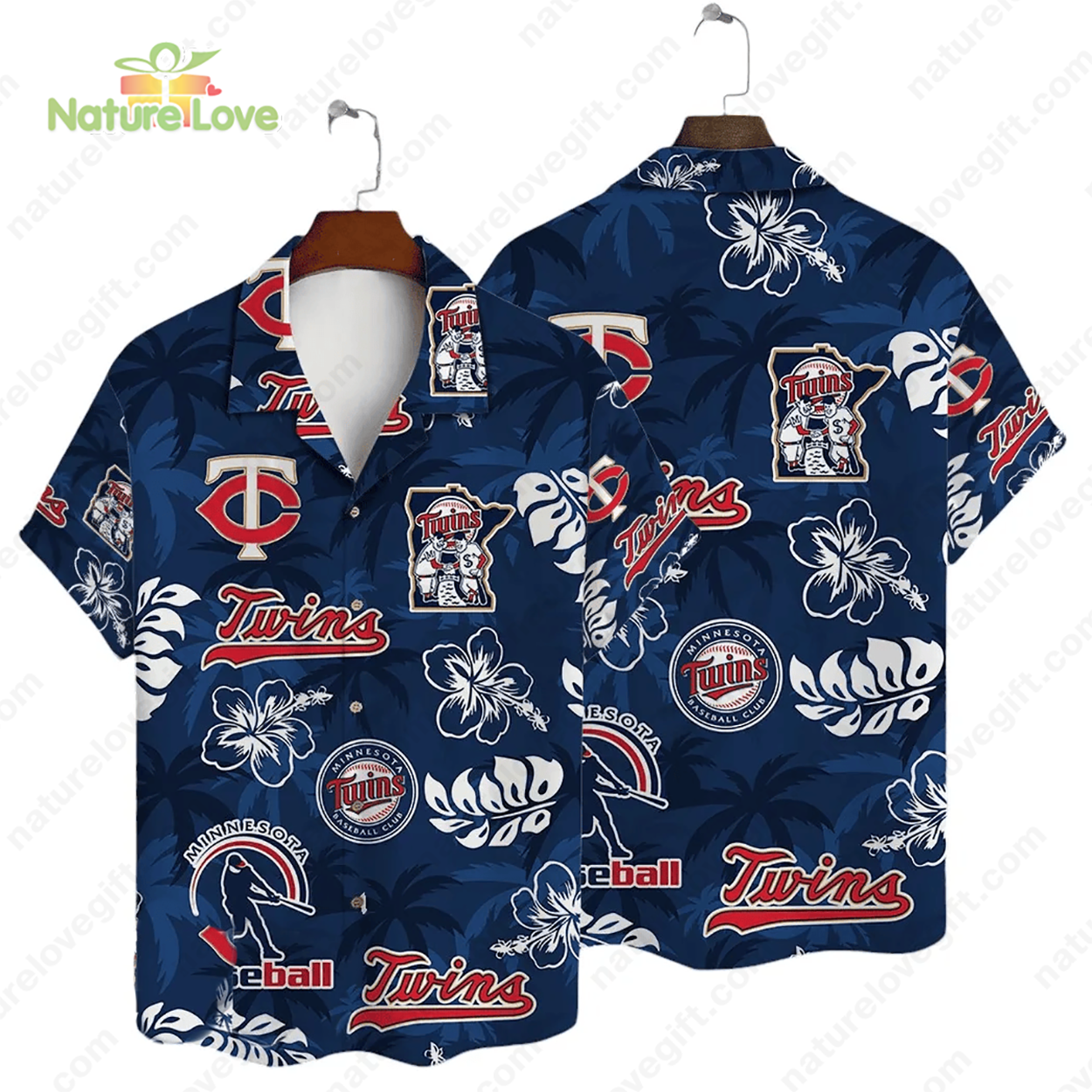 Minnesota Twins Tropical Palm Hibiscus MLB Black Hawaiian Shirt