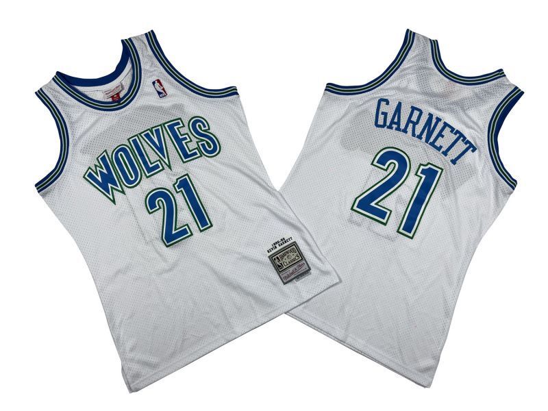 Minnesota Timberwolves #21 Kevin Garnett Timberwolves 21 # White 95-96 Season Mitchell Retro Jersey -- Kevin . Garnett Style 1