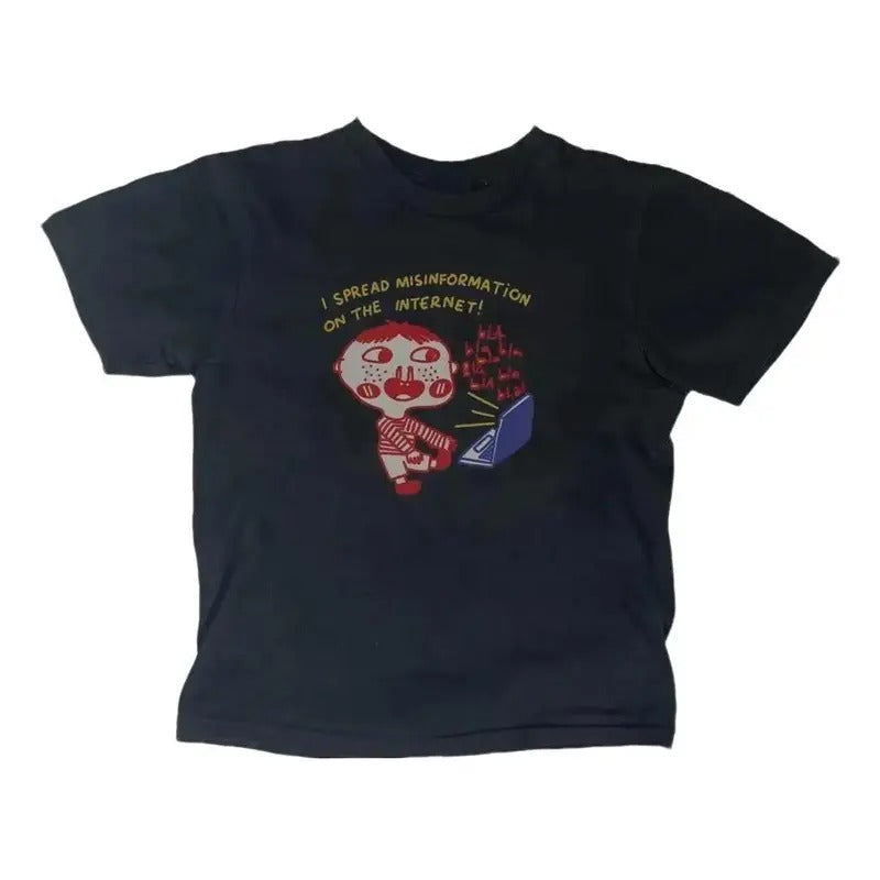 Misinformation on the Internet Meme Baby Tee, Gothic Emo Girl Top, Y2k Top Women Streetwear, Scene Clothing 2000s, Women...