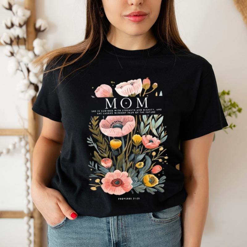 Mom Flower ChristianGraphic Tee Pure Cotton Casual Street Style Crew Neck Short Sleeve T-Shirt Tops Trendy For Women For Men, Perfect Gift