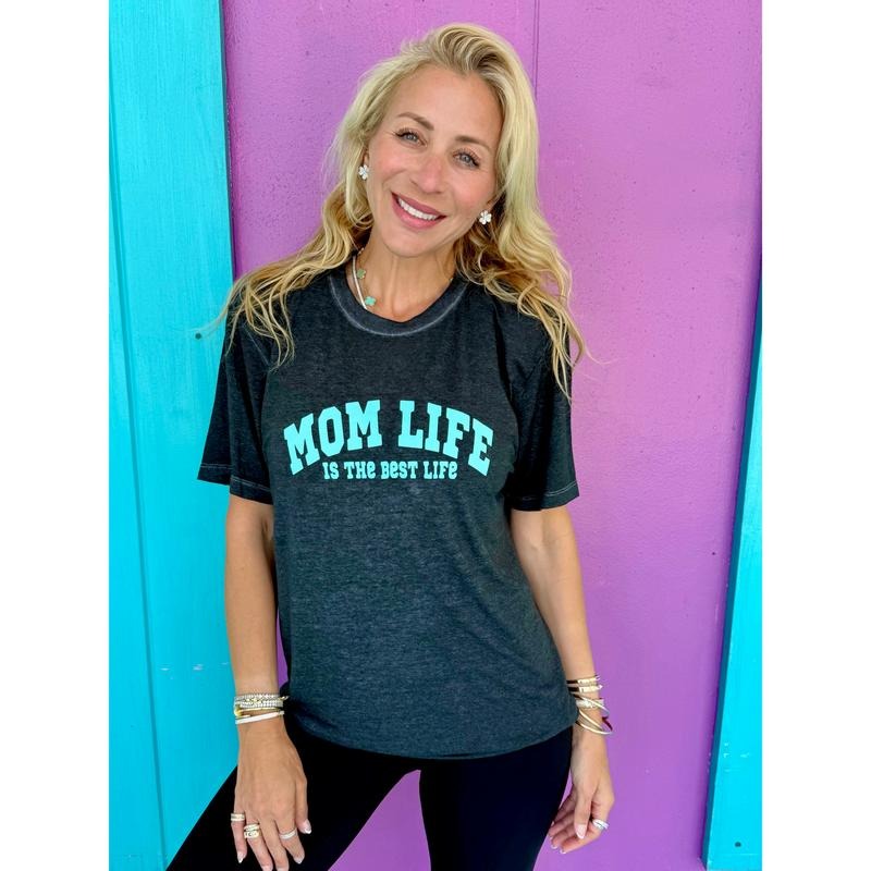 Mom Life Black Acid Wash Tee Hoodie, Sweatshirt | InkThreadWorks.com