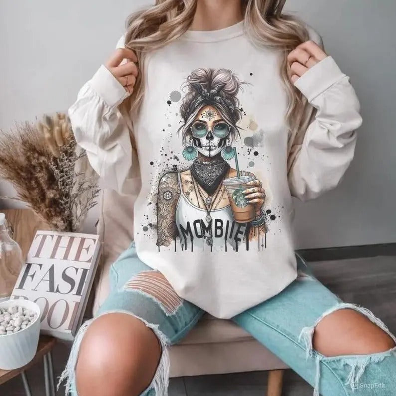 Mombie girl Tshirt, Mombie girl Sweatshirt, Halloween Shirt, Halloween Sweatshirt, Sarcastic Graphic Tee, Unisex Classic Cotton Tee, For Men, For Women