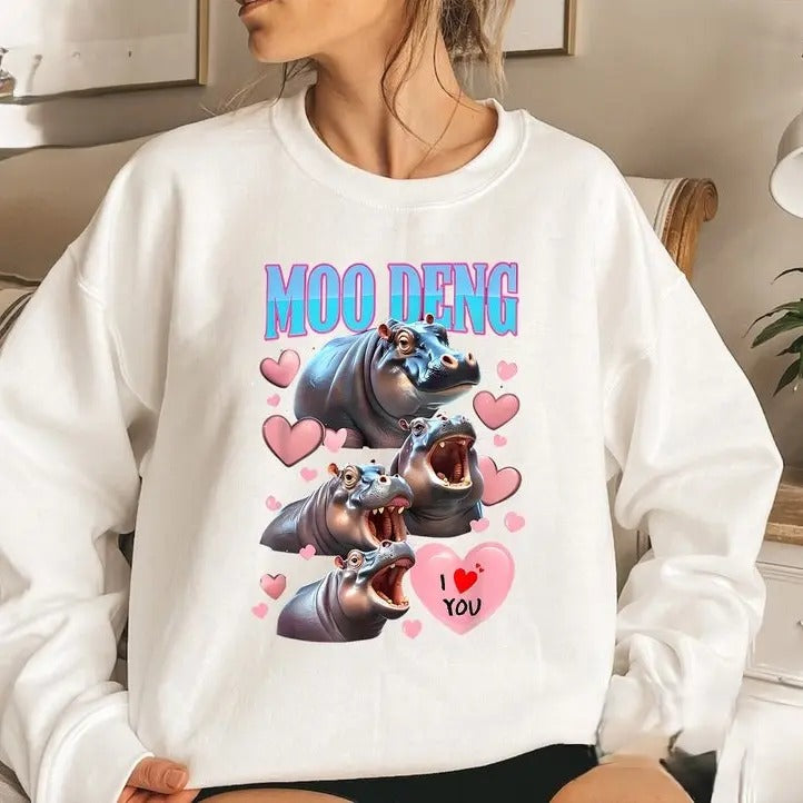 Moo Deng I Love You Funny Sweatshirt, Moo Deng Sweatshirt, Baby pygmy hippo Moo Deng Sweatshirt, Gift For Fan, Gift For Her, Gift For Him