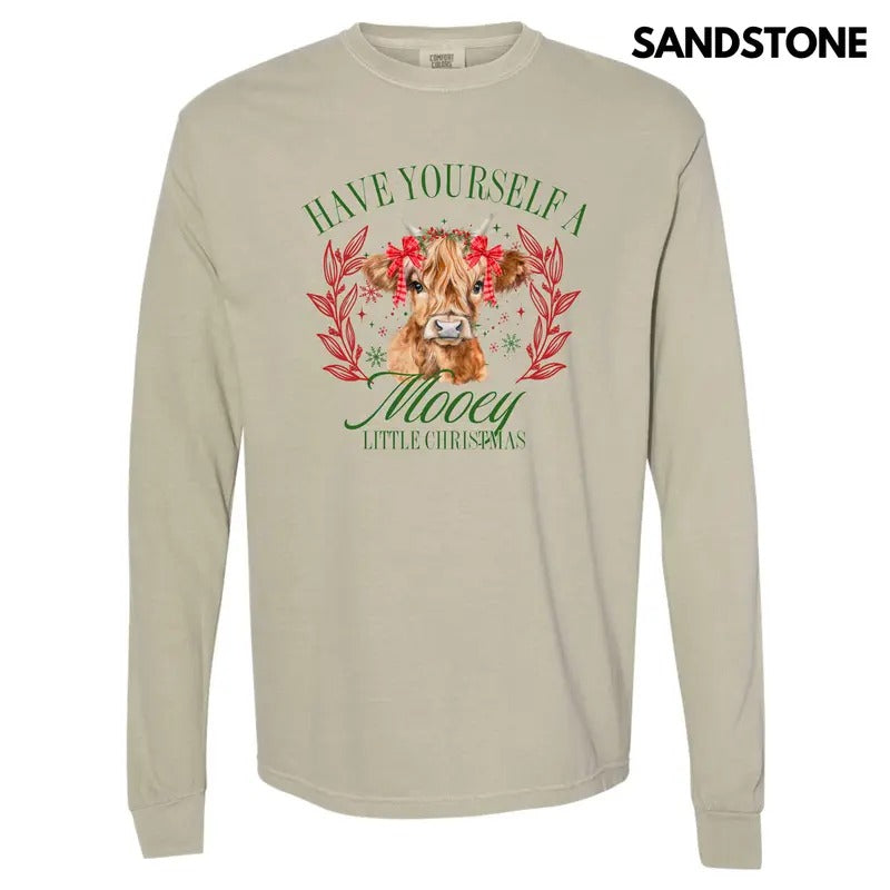 Mooey Little Christmas Long Sleeve Comfort Colors T-Shirt 'NLB' Hoodie, Sweatshirt | InkThreadWorks.com