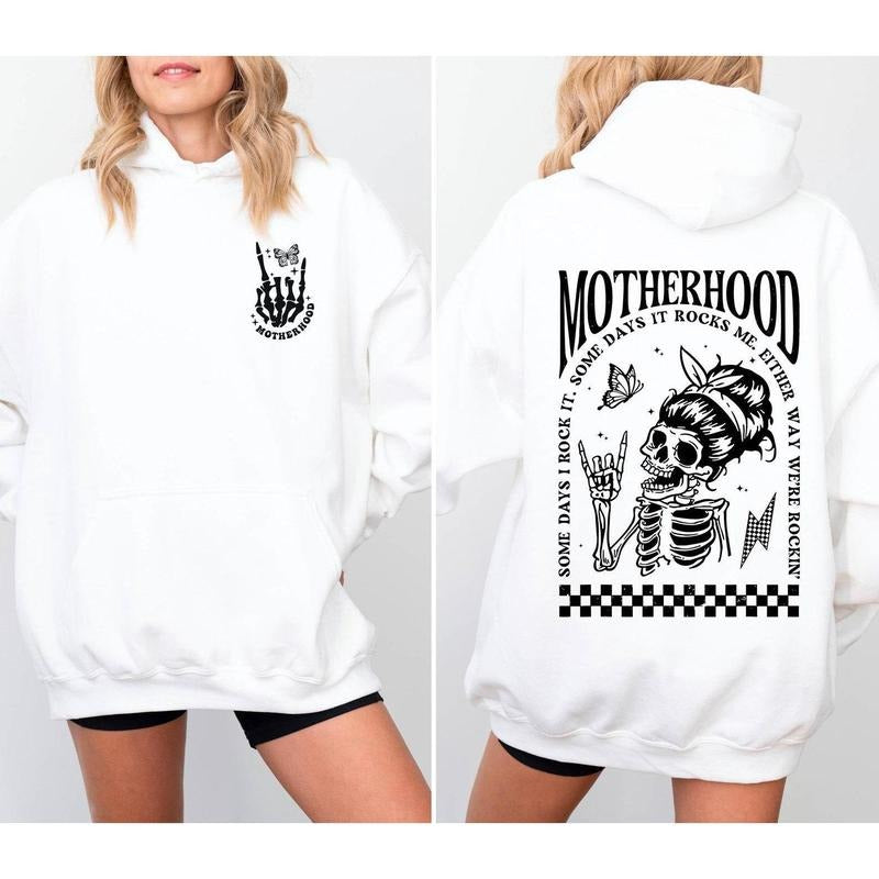 Motherhood Some Day I Rock it Hoodie, Mama Hoodie, Mom Hoodie, Motherhood Rock Skeleton Hoodie, Rocker Mom Gifts,...