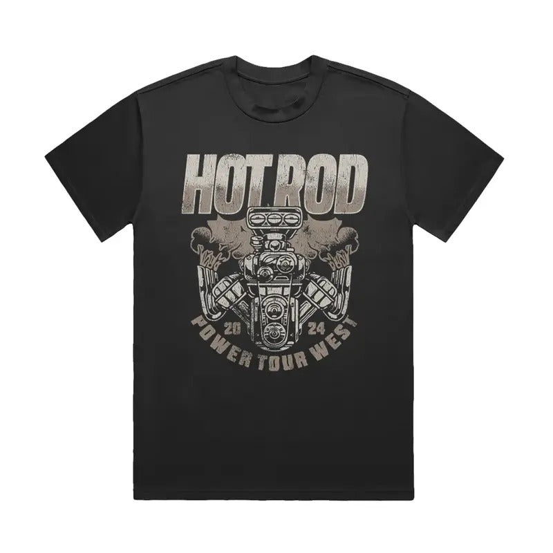 MotorTrend Hot Rod Power Tour West Engine T-Shirt - Classic Trucks Cotton Short Sleeve Crewneck Casual Graphic Top for Fans Menswear Dress Jeans graphic tee