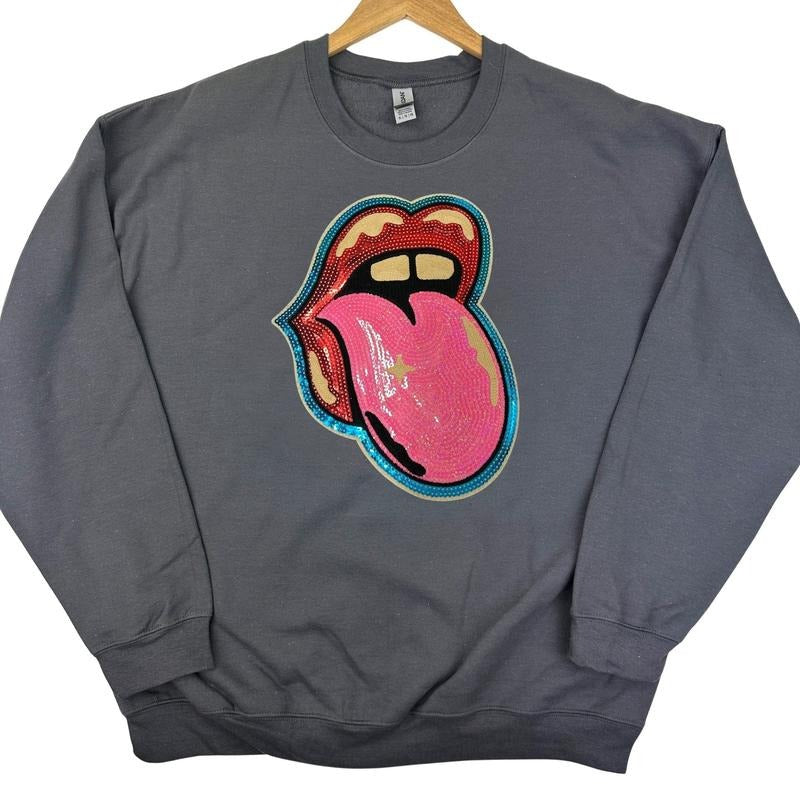 Mouth Sequin Patch Gildan Sweatshirt T-Shirts, Hoodie | InkThreadWorks.com
