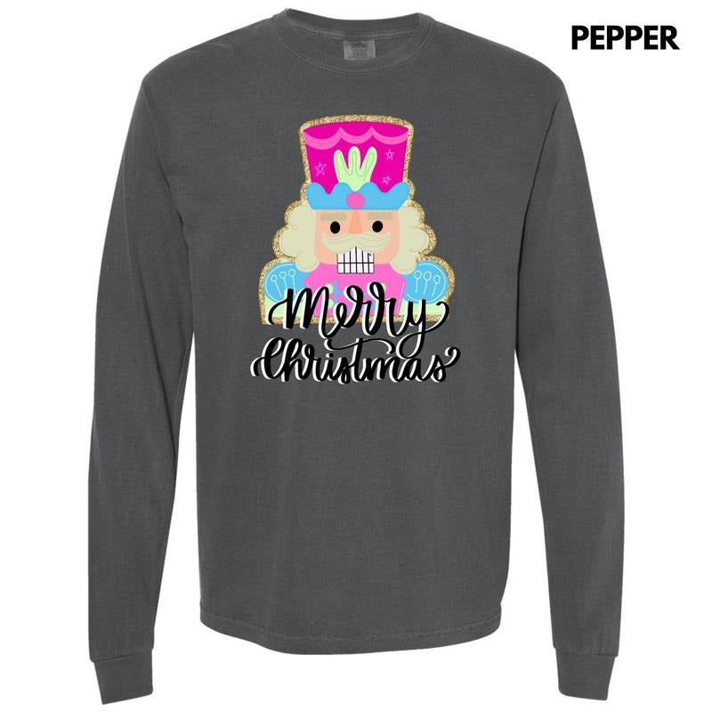 Mr. Nutcracker Merry Christmas Long Sleeve Comfort Colors T-Shirt 'NLB' Hoodie, Sweatshirt | InkThreadWorks.com