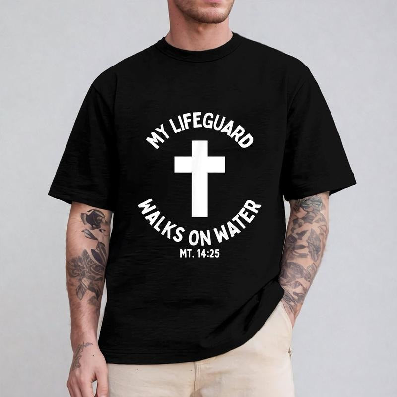 My Lifeguard Walks on Water Jesus Funny T-Shirt Casual Style Crew Neck Short Sleeve T-Shirt Tops Trendy for Unisex...