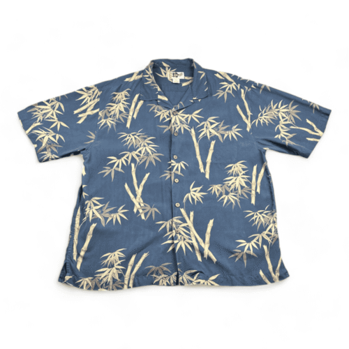 Hilo Hattie Hawaiian Shirt Blue Silk Bamboo Graphic Adult LARGE