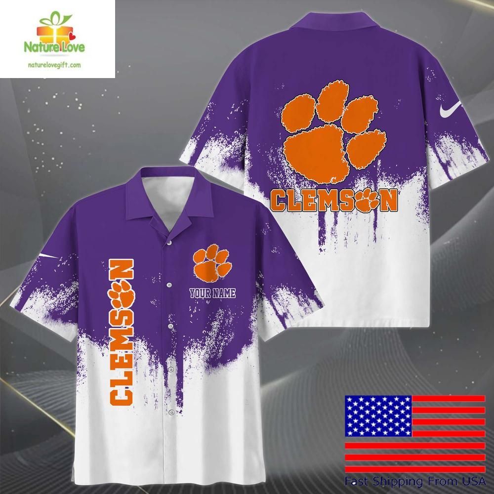 Clemson Tigers Hawaiian Shirt Custom Paint Splatter Logo Fan Gear