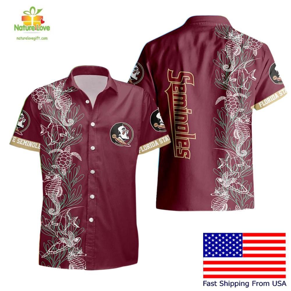 Florida State Seminoles Hawaiian Shirt Turtle Seaweed Pattern Mens