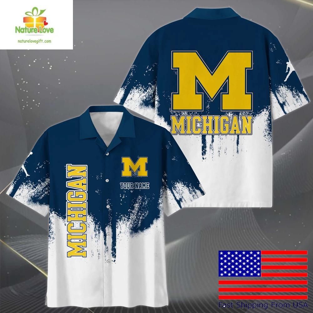 Michigan Wolverines Hawaiian Shirt Custom Paint Splatter Logo Fan Gear