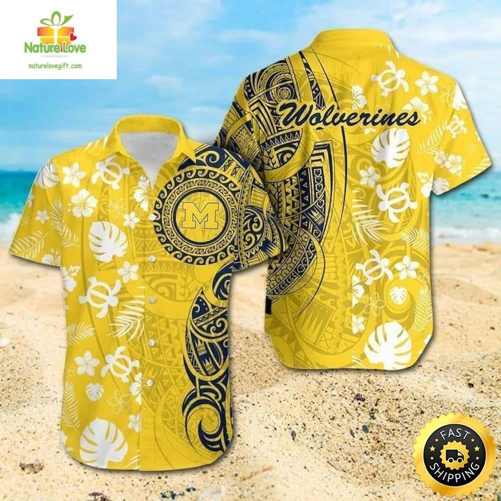 Michigan Wolverines Hawaiian Shirt Turtle Samoan Pattern