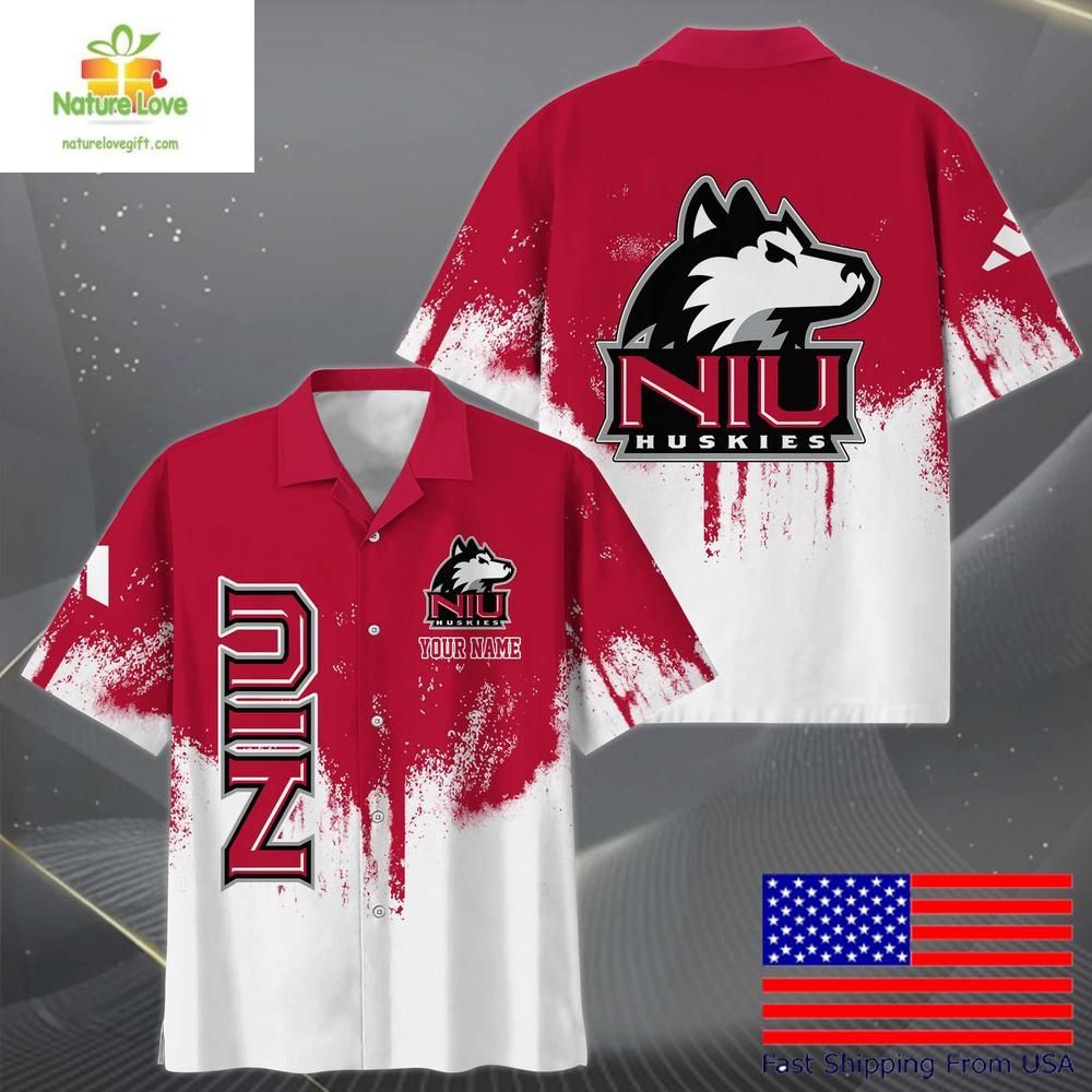 NCAA Huskies Hawaiian Shirt with Paint Splatter Logo for Fans