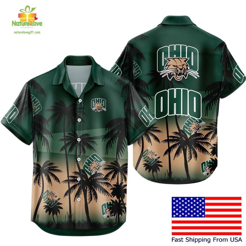Ohio Bobcats Hawaiian Shirt Tropical Coconut Forest Fan Apparel