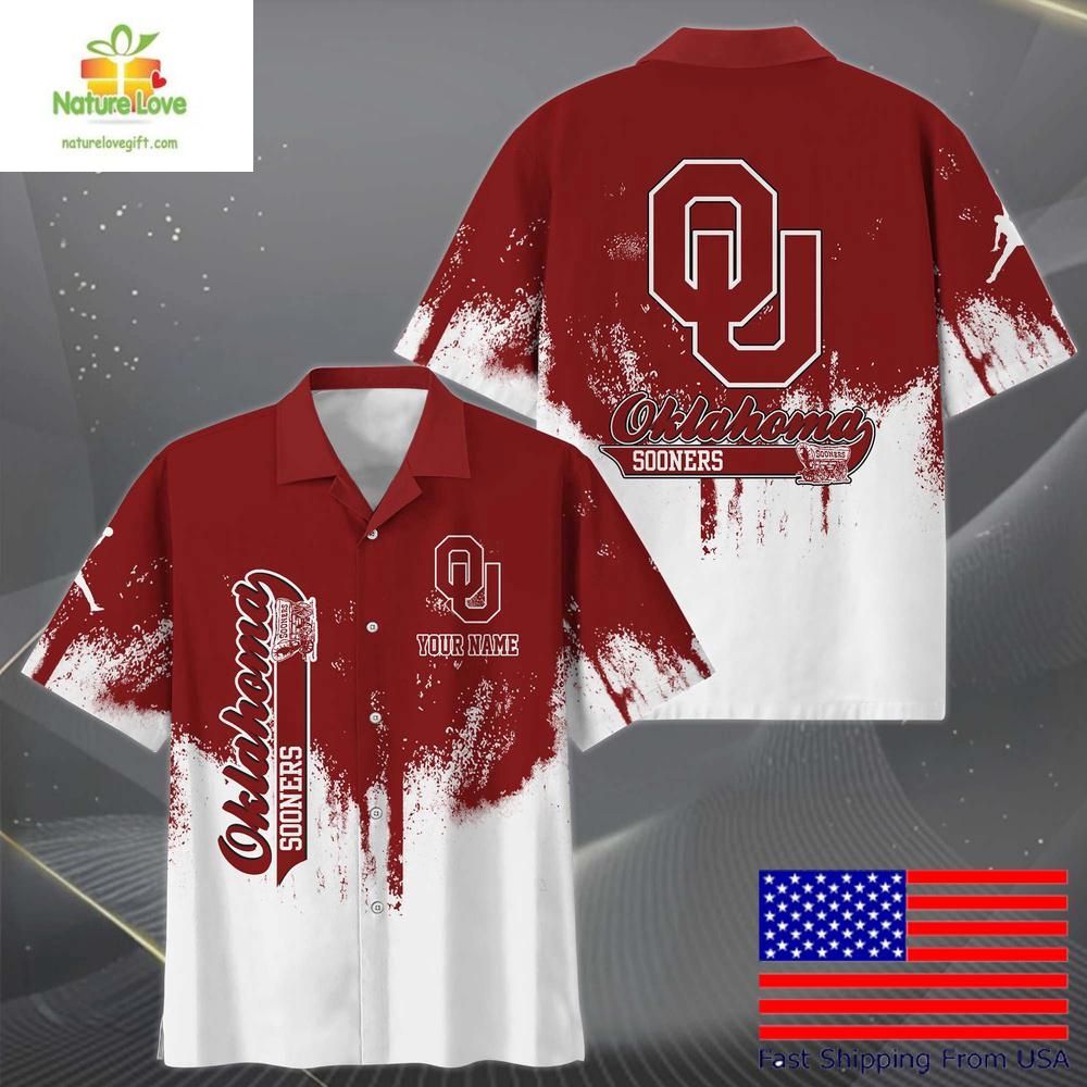Oklahoma Sooners Hawaiian Shirt with Paint Splatter Logo
