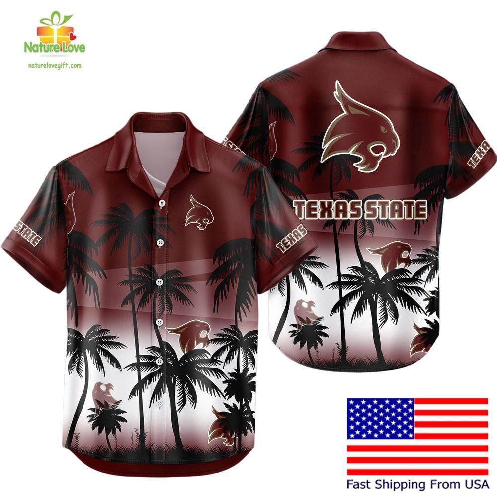 Texas State Bobcats Hawaiian Shirt Coconut Forest Tropical Fan Style