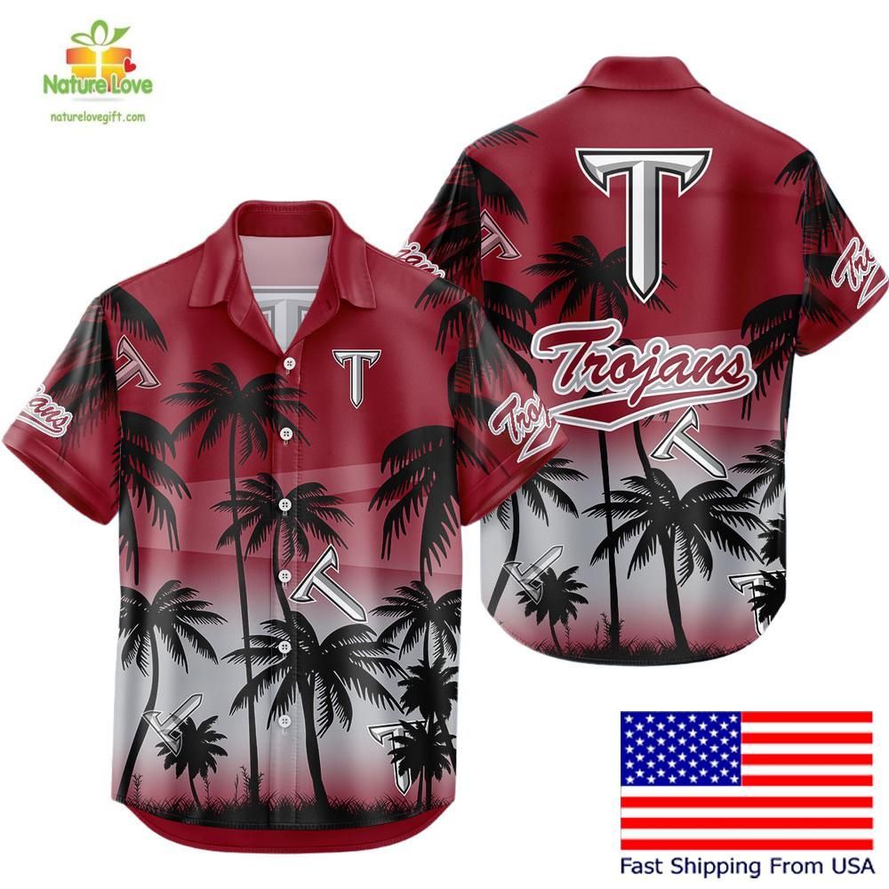 NCAA Troy Trojans Hawaiian Shirt Tropical Coconut Forest Fan Gear