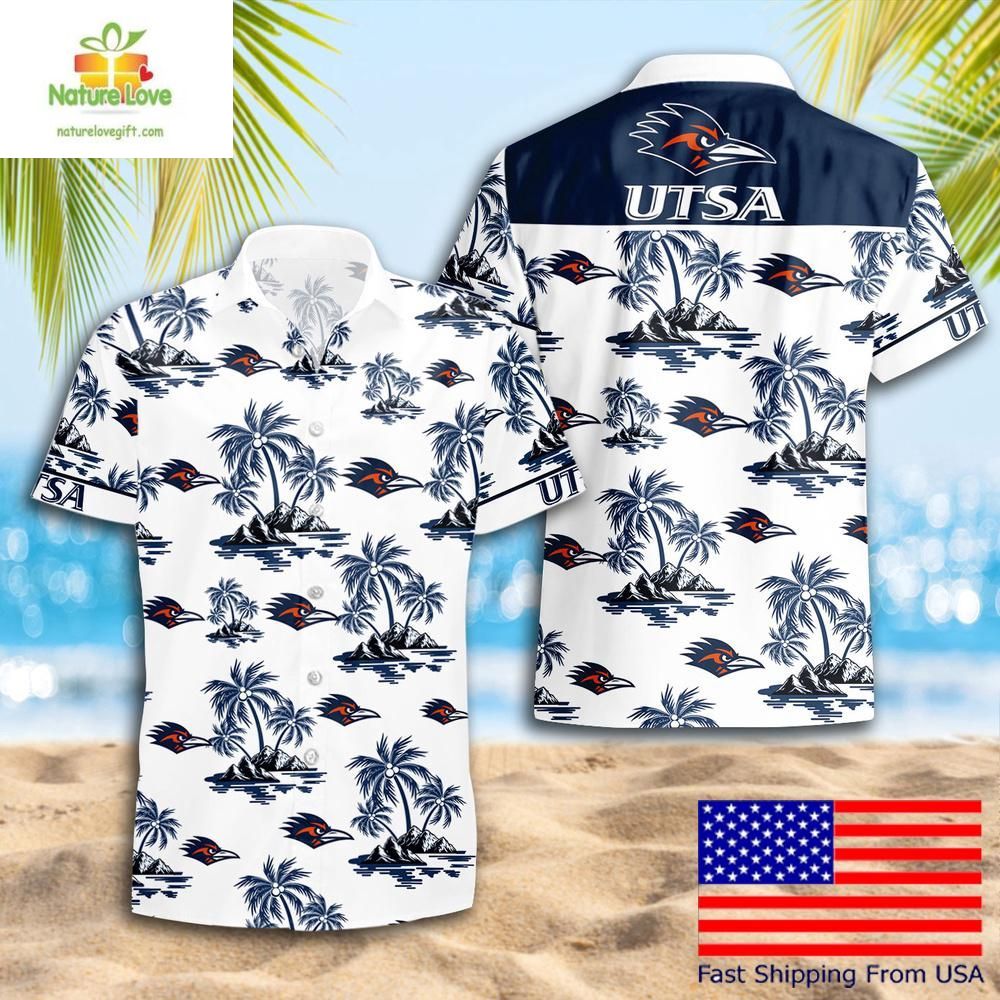 NCAA UTSA Roadrunners Hawaiian Shirt Coconut Tree Logo Summer Pattern