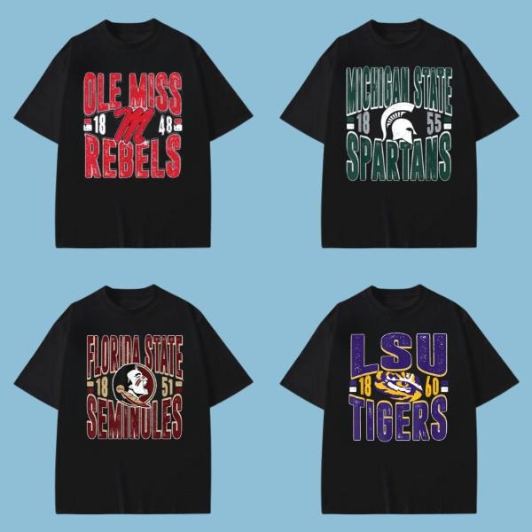 NCAA Vintage College Football T-Shirts 2025, All Teams Graphic Tee, Unisex Game Day Shirt, Sports Fan Apparel for Men Women