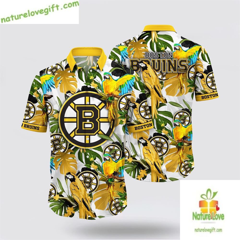 Boston Bruins Tropical Parrot Hawaiian Shirt Aloha Summer LVZWJ7GAFW