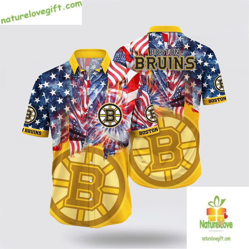 Boston Bruins Patriotic Hawaiian Shirt 4th of July Aloha Shirt