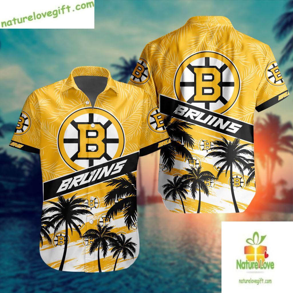 Boston Bruins Hawaiian Shirt Palm Tree Button Down Aloha Shirt