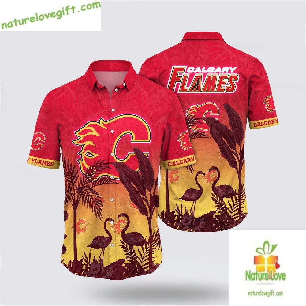 Calgary Flames Hawaiian Shirt Tropical Flamingo Summer Tee LV IPTZEF0L