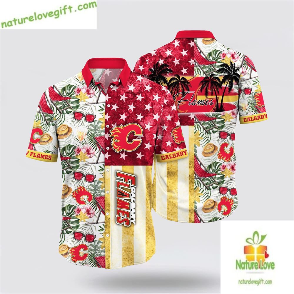 Calgary Flames Hawaiian Shirt with Tropical Hat and Glasses LV-L38XANJF