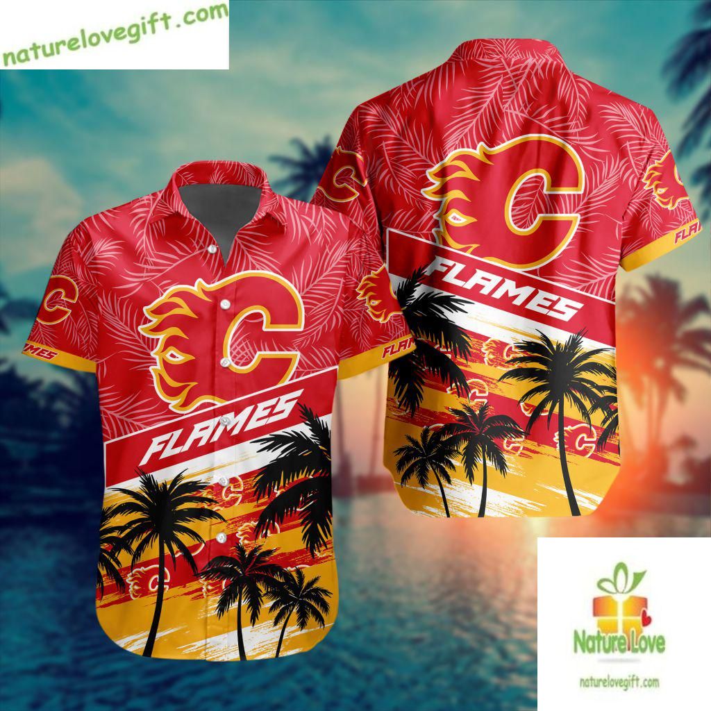Calgary Flames Hawaiian Shirt Palm Tree Button Up Shirt LV4D7040C63514C667