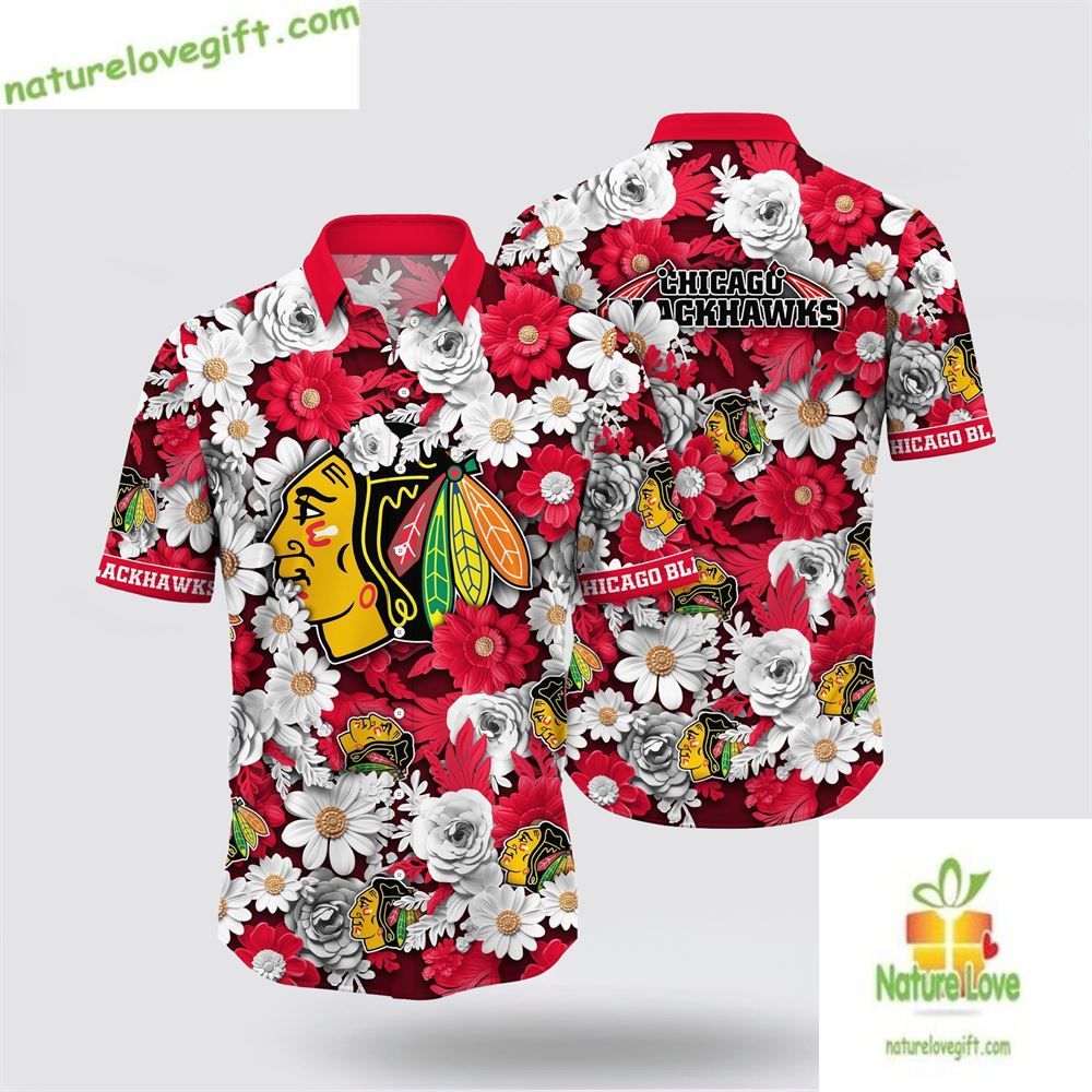 Blackhawks Hawaiian Shirt Tropical Begonia Flower Summer Tee LV5AQ05O3Z