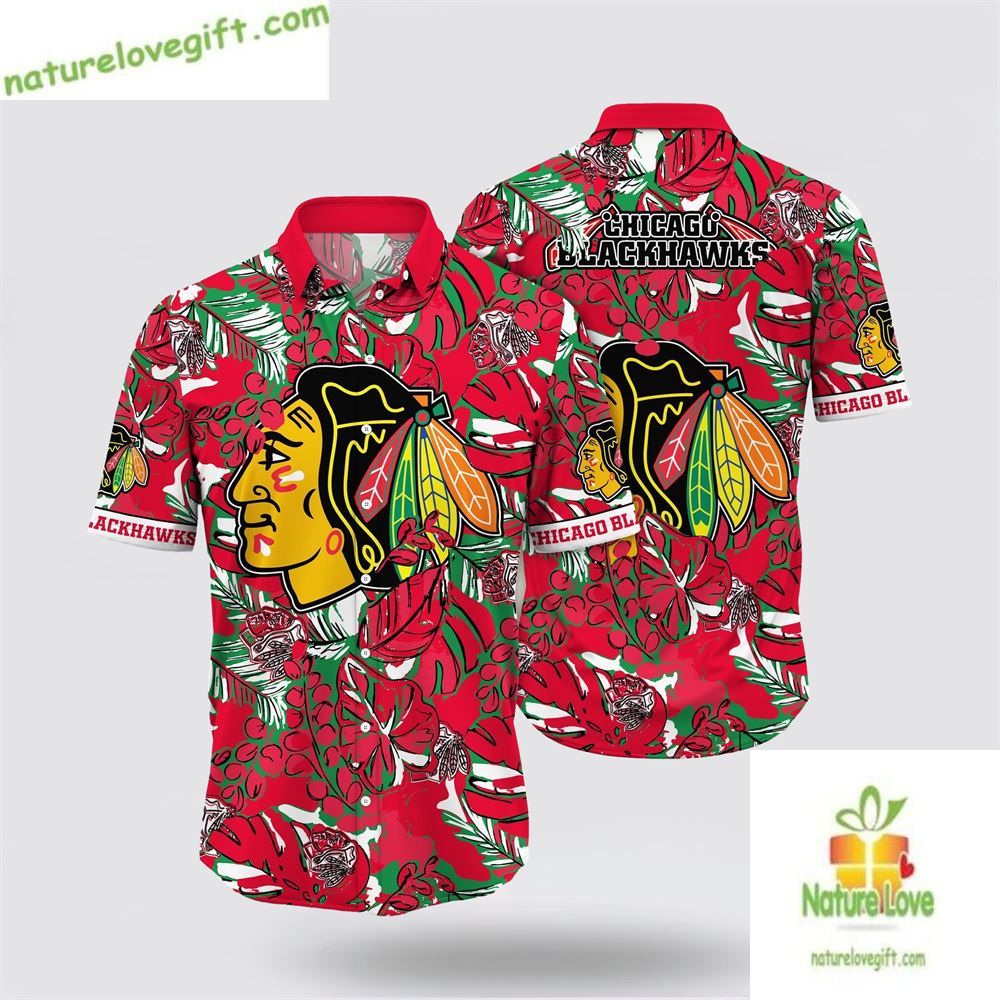 Chicago Blackhawks Tropical Leaf Hawaiian Shirt LVSNGZBMUI