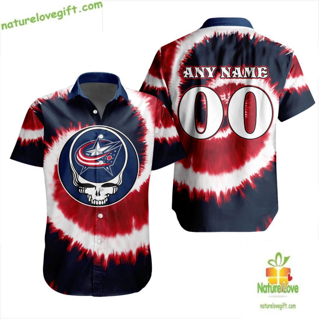 Grateful Dead Tie Dye Hawaiian Shirt Columbus Blue Jackets